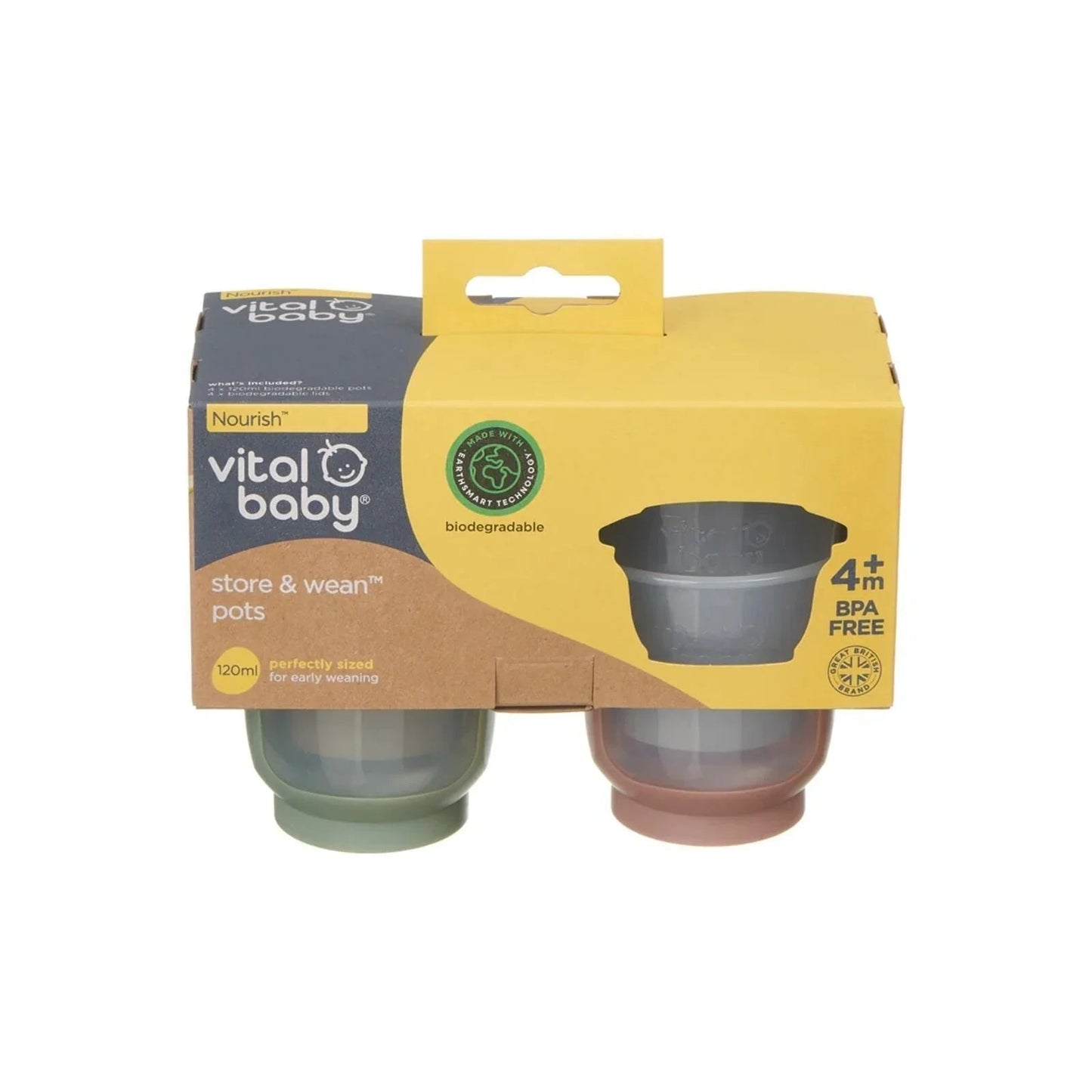 Vital Baby Nourish Store & Wean Pots 120ml Pack of 4 - mezetto ebebek ebebek