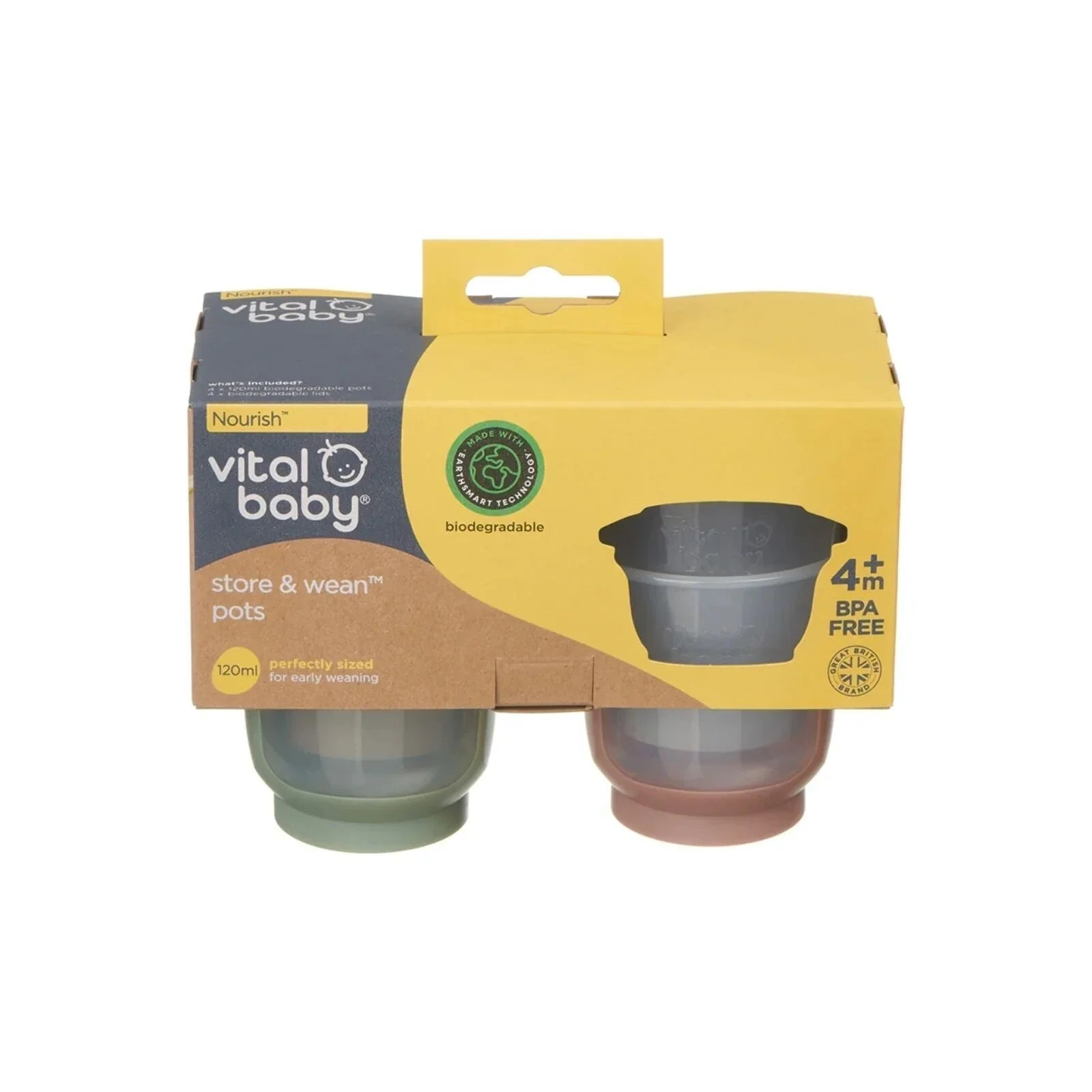 Vital Baby Nourish Store & Wean Pots 120ml Pack of 4 - mezetto ebebek ebebek