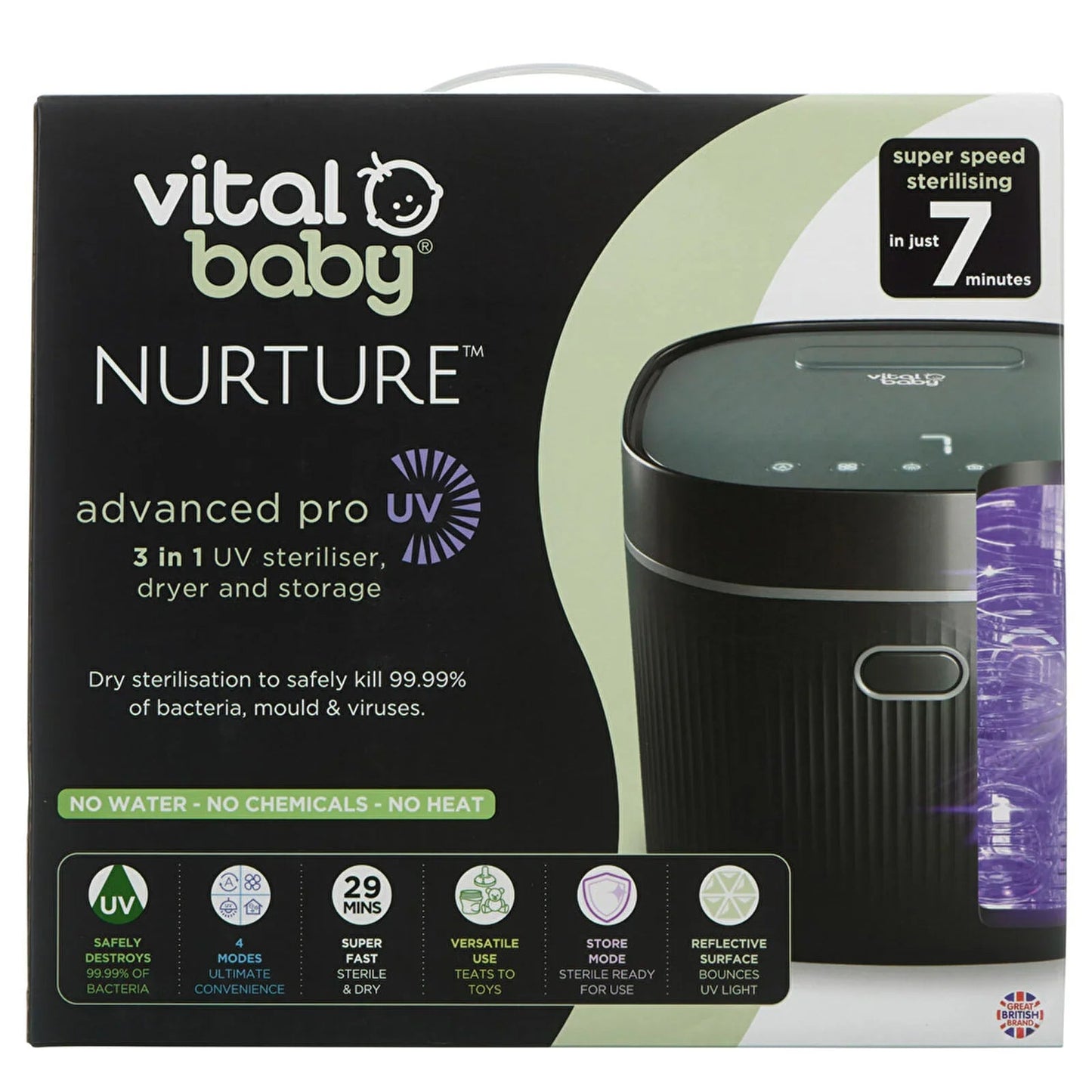 Vital Baby Nurture Advanced Pro UV Steriliser & Dryer - Black - mezetto ebebek ebebek