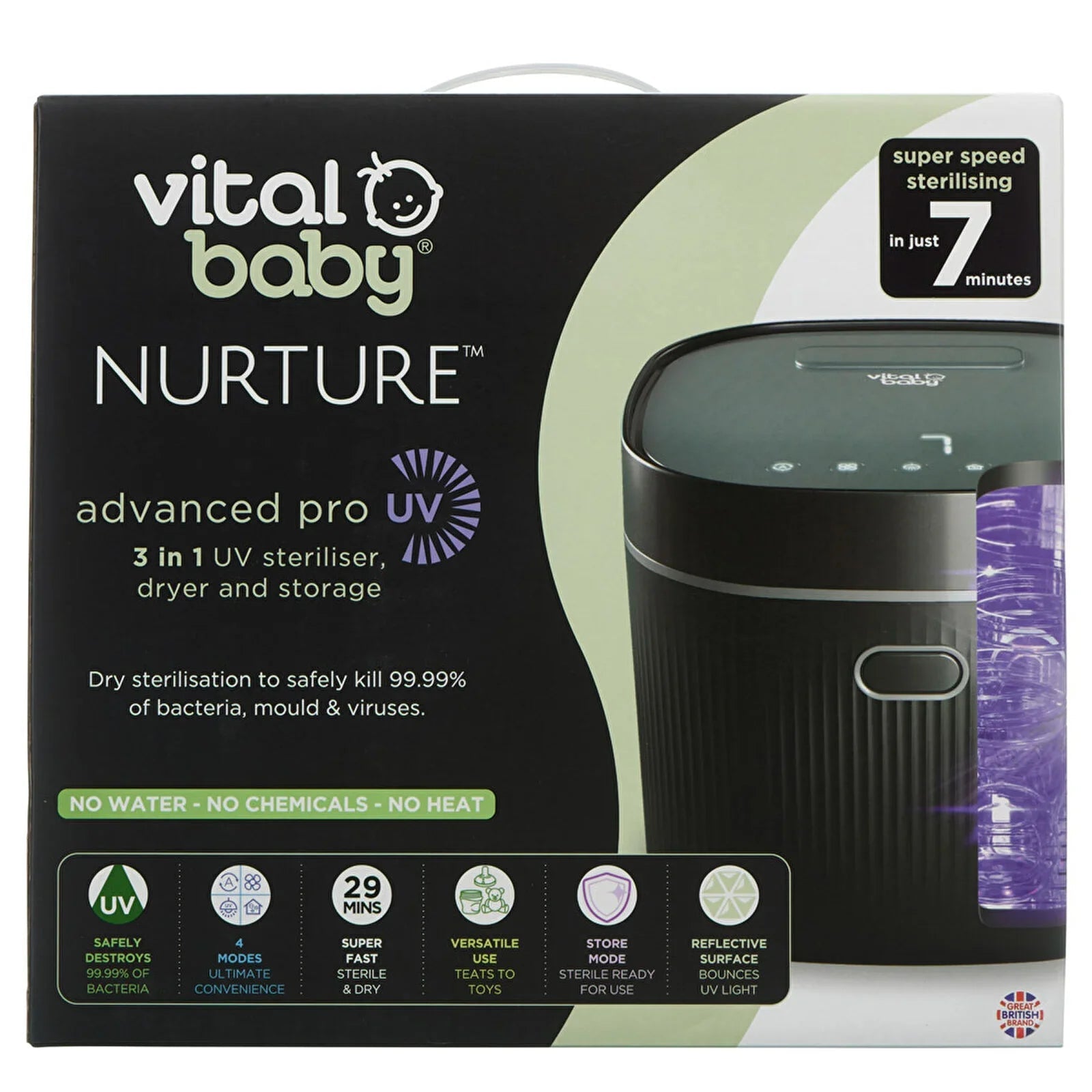 Vital Baby Nurture Advanced Pro UV Steriliser & Dryer - Black - mezetto ebebek ebebek