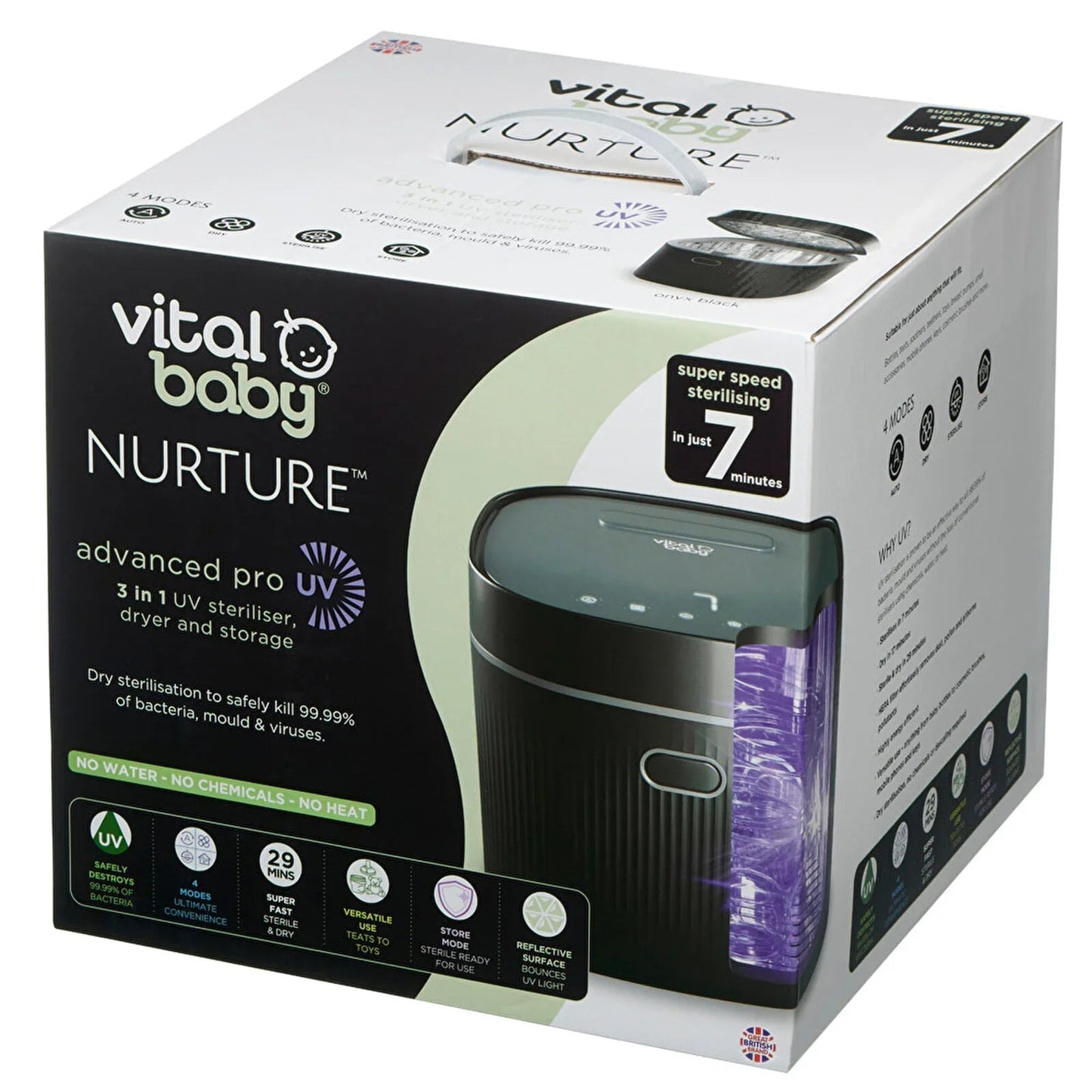 Vital Baby Nurture Advanced Pro UV Steriliser & Dryer - Black - mezetto ebebek ebebek