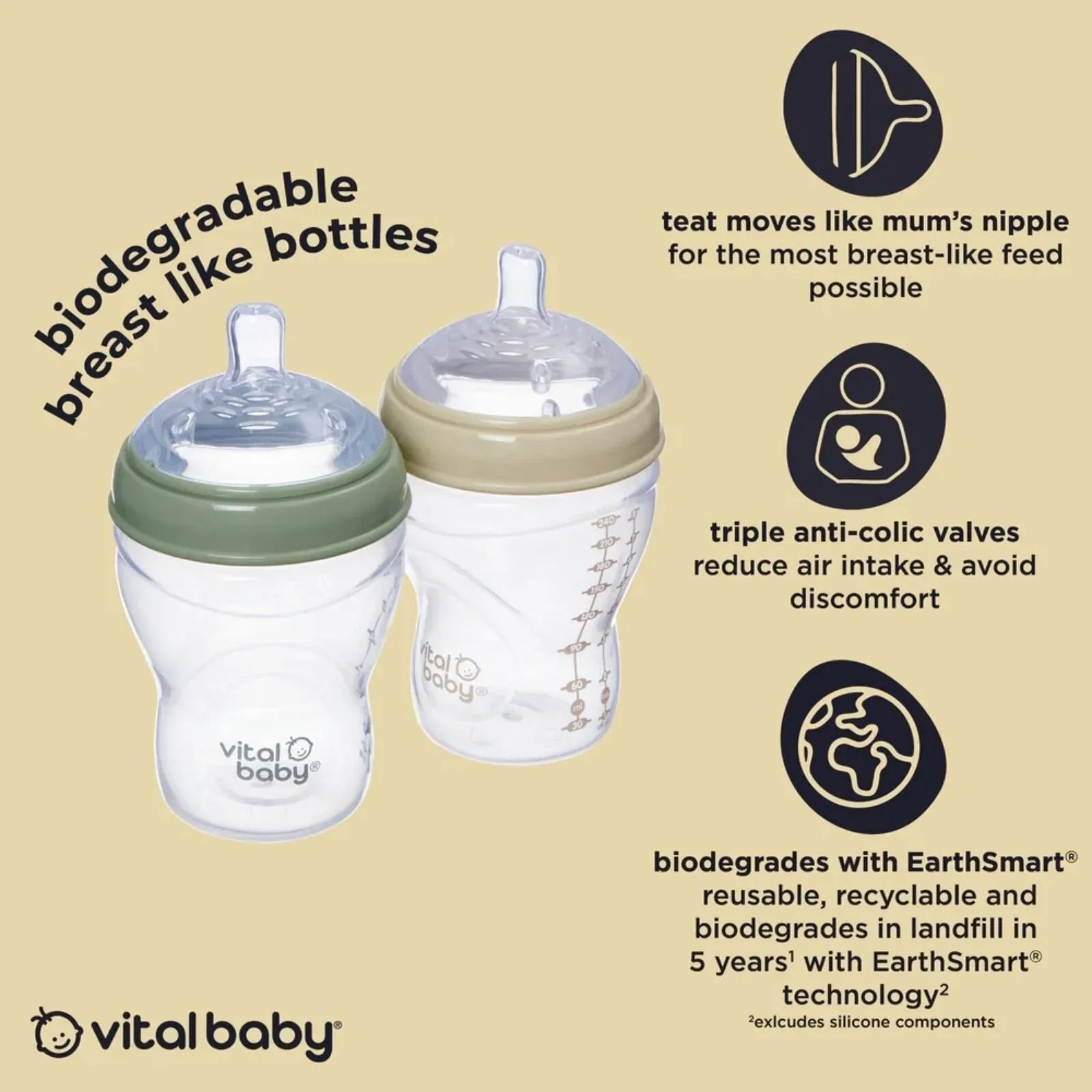 Vital Baby Nurture Breast Like Bottle 240ml Pack of 2 - mezetto ebebek ebebek