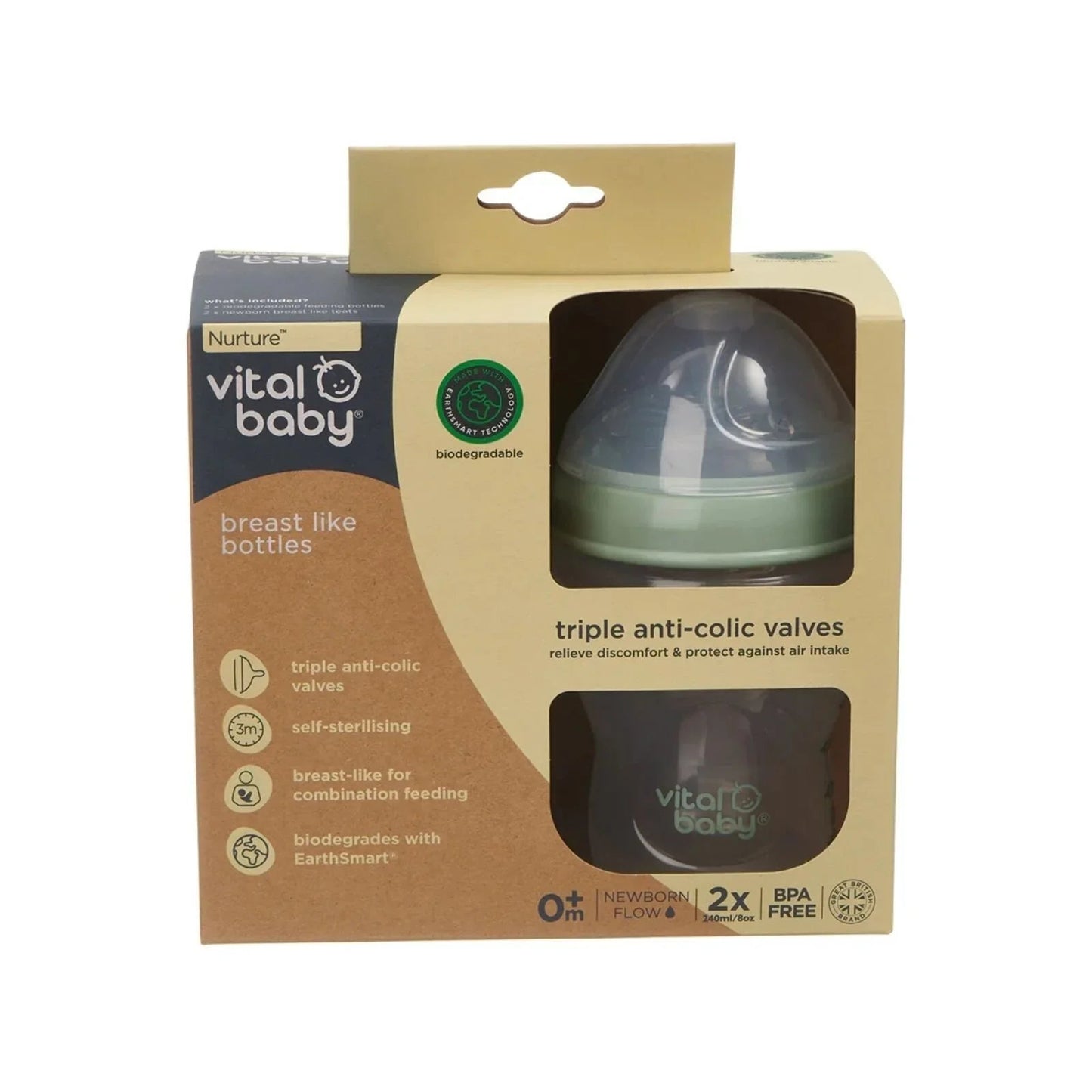 Vital Baby Nurture Breast Like Bottle 240ml Pack of 2 - mezetto ebebek ebebek
