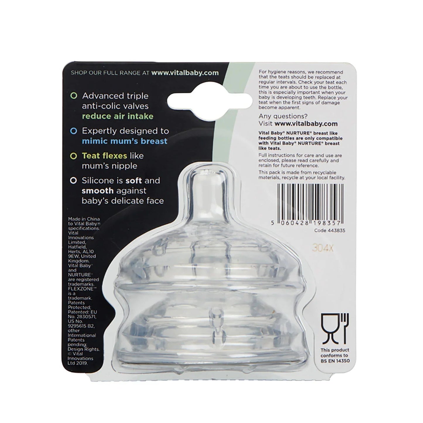 Vital Baby Nurture Breast Like Feeding Teat Medium Flow Pack of 2 - mezetto ebebek ebebek