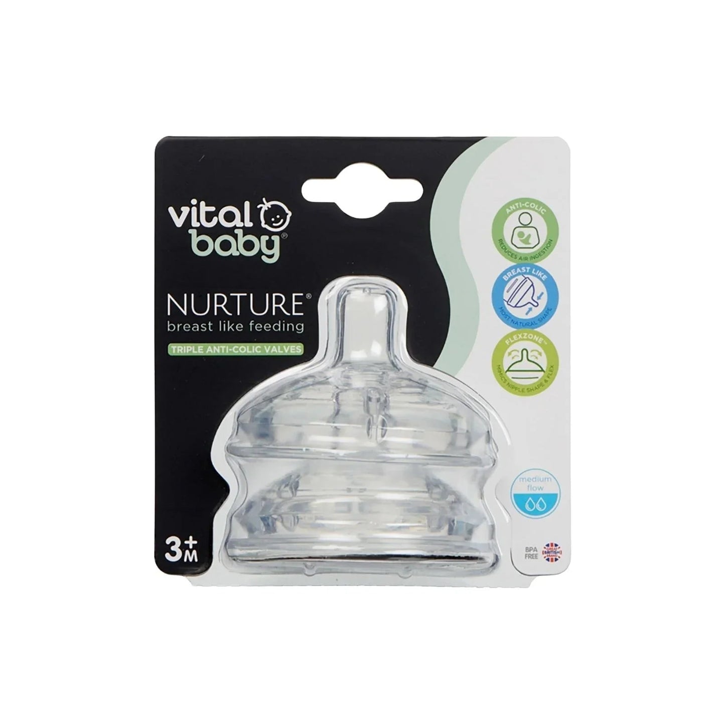 Vital Baby Nurture Breast Like Feeding Teat Medium Flow Pack of 2 - mezetto ebebek ebebek