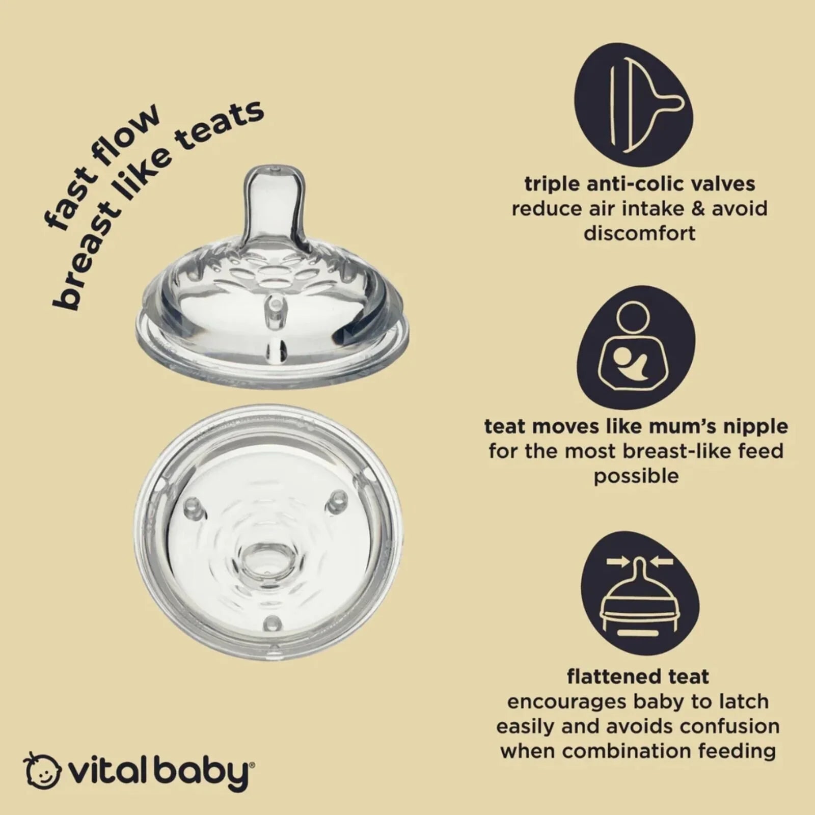 Vital Baby Nurture Breast Like Teats Fast Flow Pack of 2 - mezetto ebebek ebebek