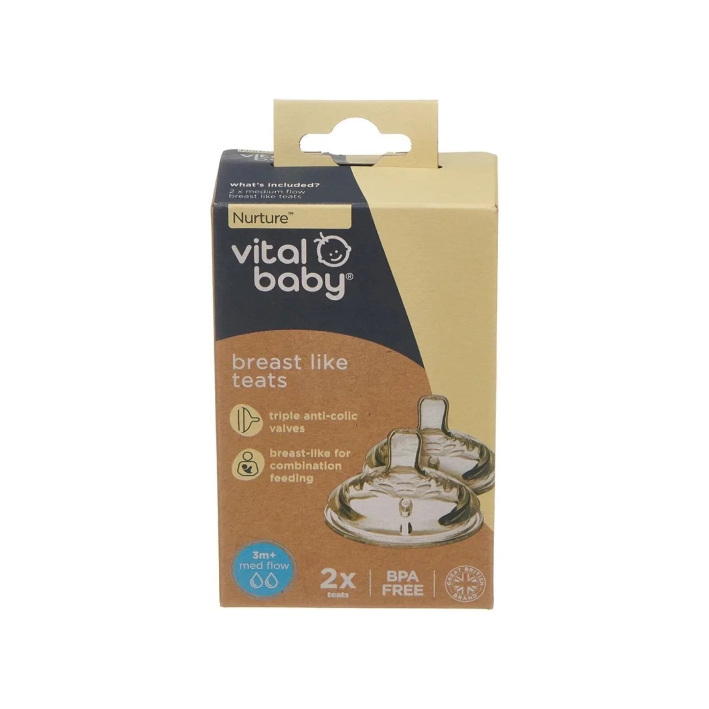 Vital Baby Nurture Breast Like Teats Medium Flow Pack of 2 - mezetto ebebek ebebek