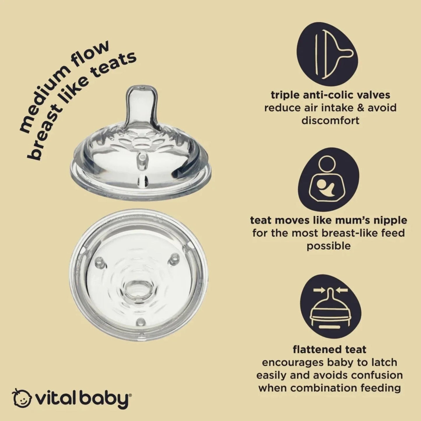 Vital Baby Nurture Breast Like Teats Medium Flow Pack of 2 - mezetto ebebek ebebek