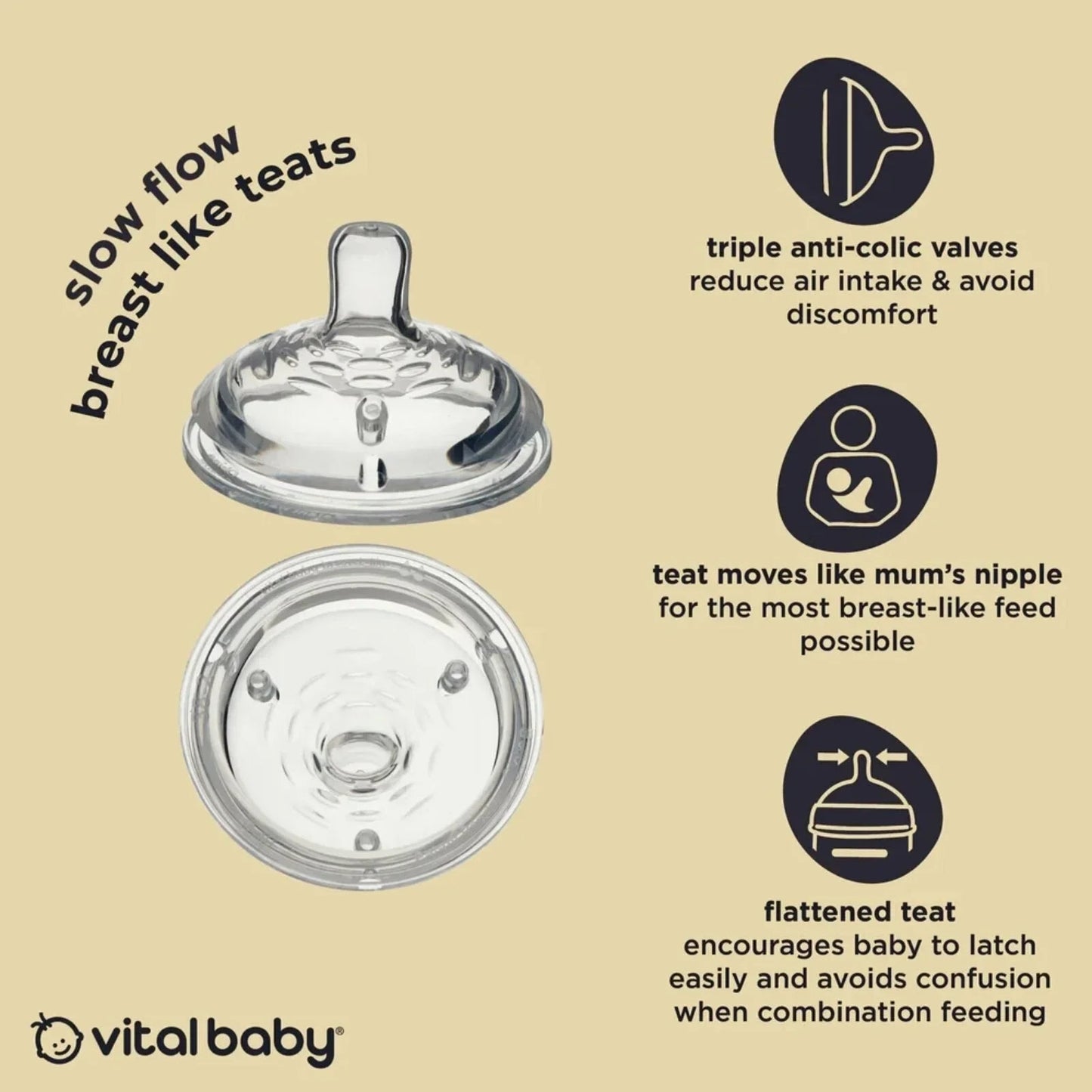 Vital Baby Nurture Breast Like Teats Slow Flow Pack of 2 - mezetto ebebek ebebek