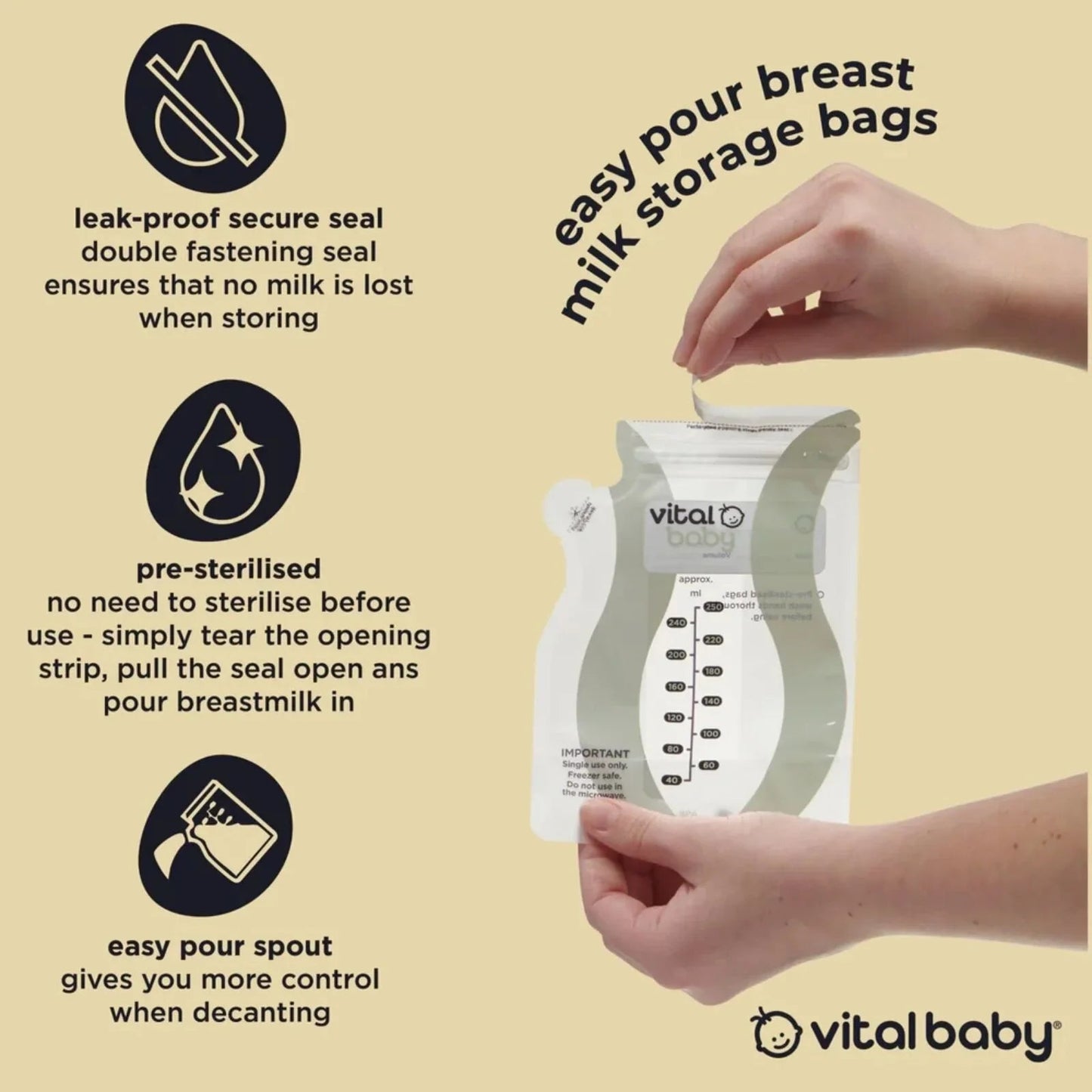 Vital Baby Nurture Easy Pour Breast Milk Storage Bags 30 pcs - mezetto ebebek ebebek
