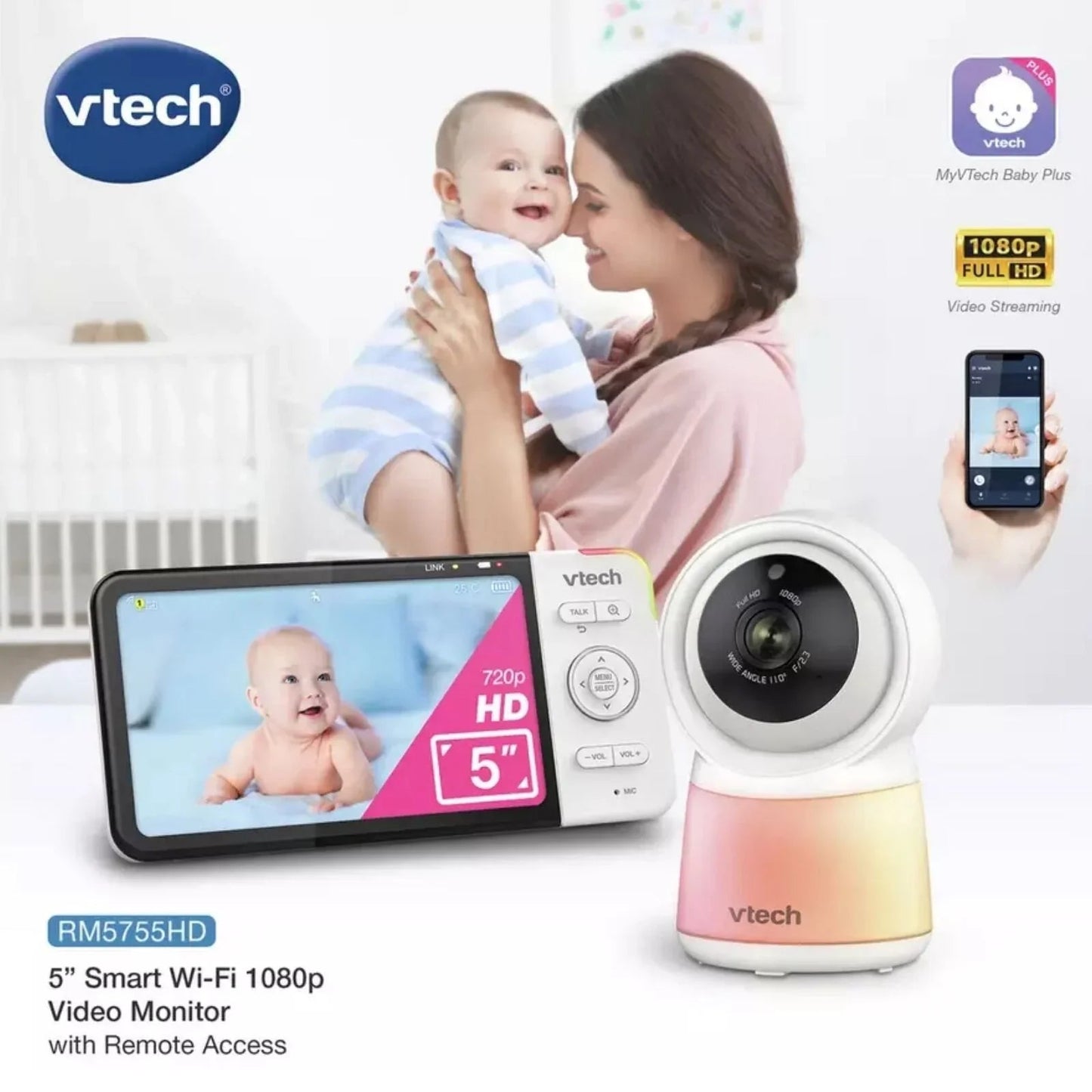 VTech RM5755HD 5" Smart Wi - Fi 1080p Video Baby Monitor - mezetto ebebek ebebek
