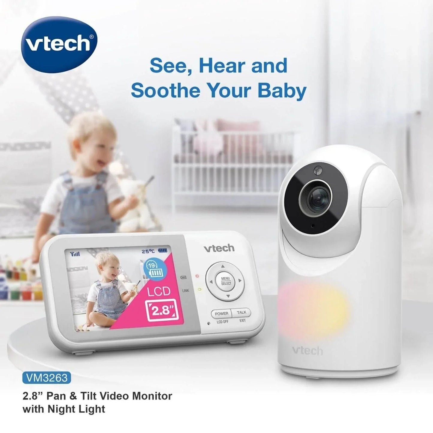 VTech - VM3263 2.8" Pan & Tilt Video Monitor with Night Light - mezetto ebebek ebebek