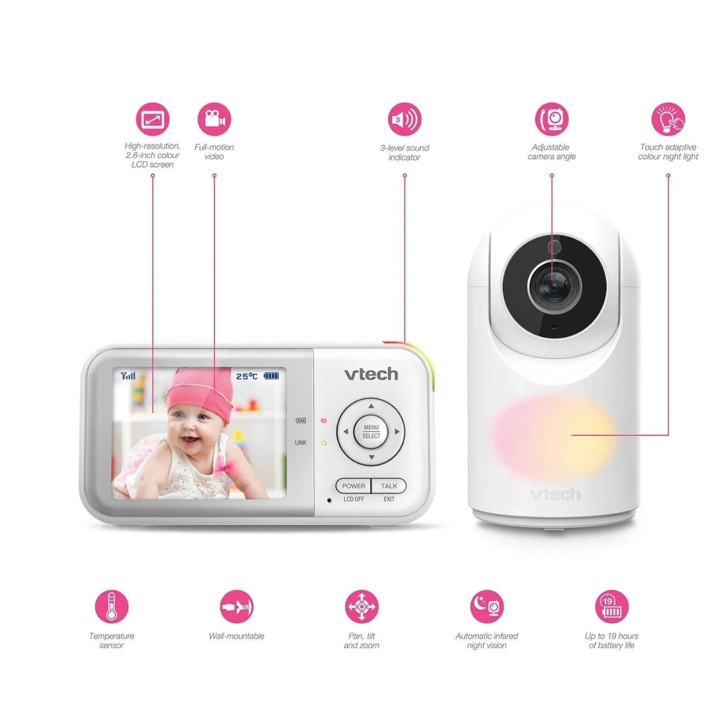 VTech - VM3263 2.8" Pan & Tilt Video Monitor with Night Light - mezetto ebebek ebebek