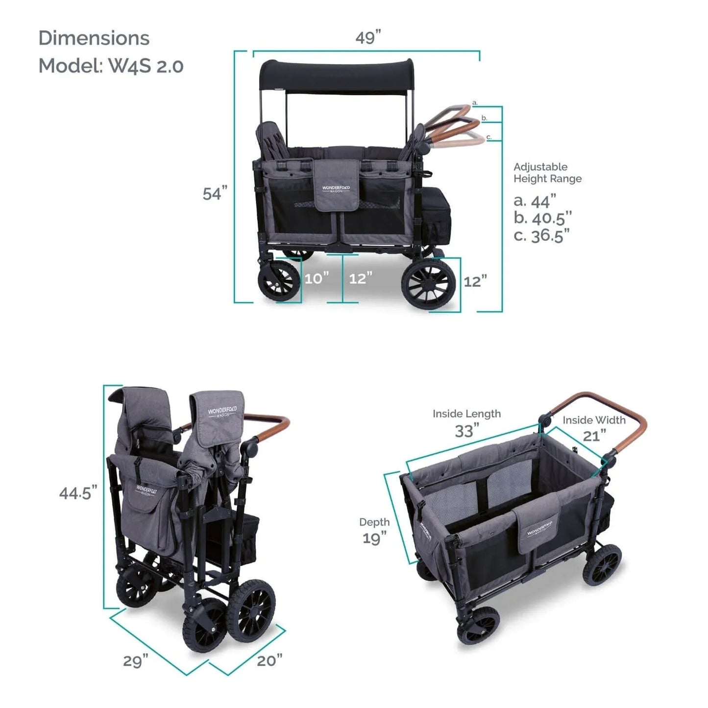 W4 Luxe Quad Stroller Wagon - Charcoal Grey - mezetto ebebek ebebek