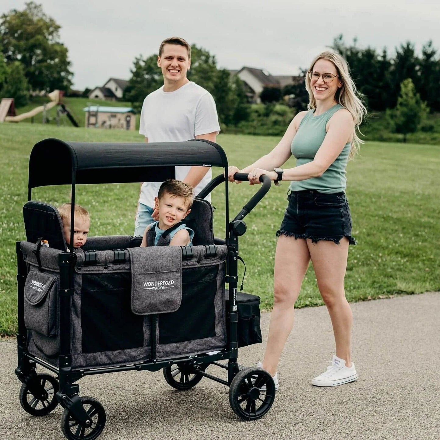Wonderfold W2 Elite Double Stroller Wagon - Charcoal Grey - mezetto ebebek ebebek