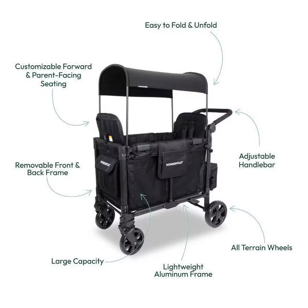Wonderfold W2 Elite Pro Stroller Wagon - Jet Black - mezetto ebebek ebebek