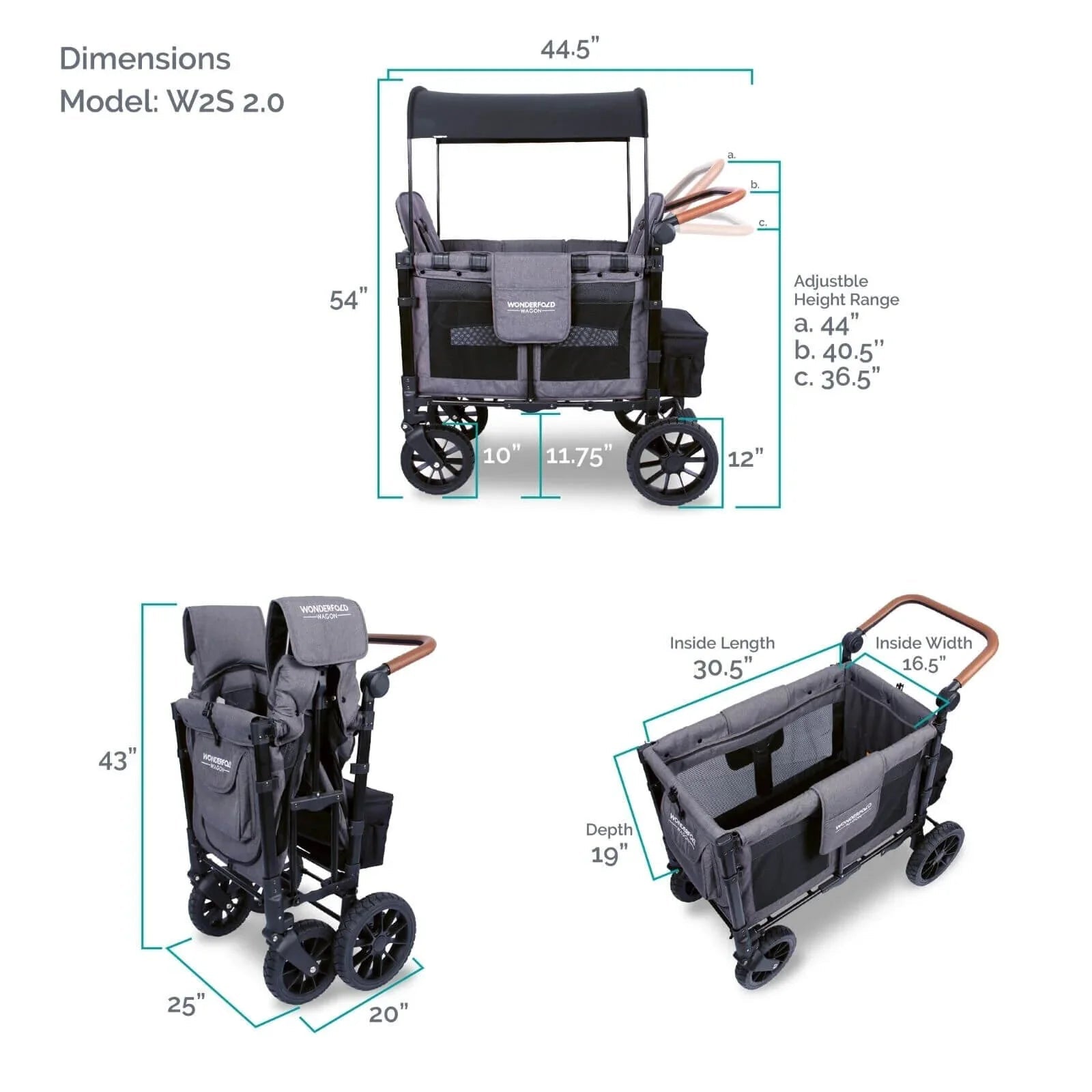 Wonderfold W2 Luxe Double Wagon - Charcoal Grey - mezetto ebebek ebebek