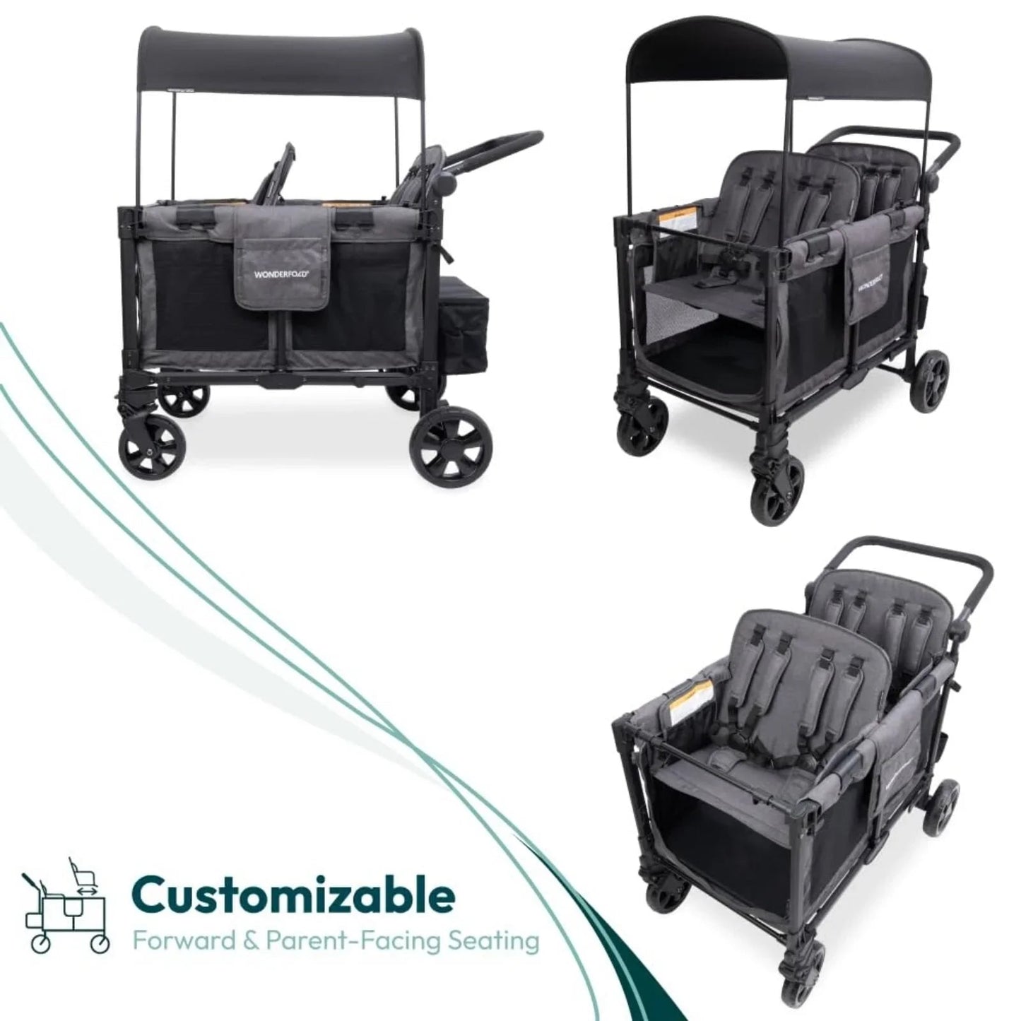 Wonderfold W4 Elite Pro Stroller Wagon - Charcoal Grey - mezetto ebebek ebebek