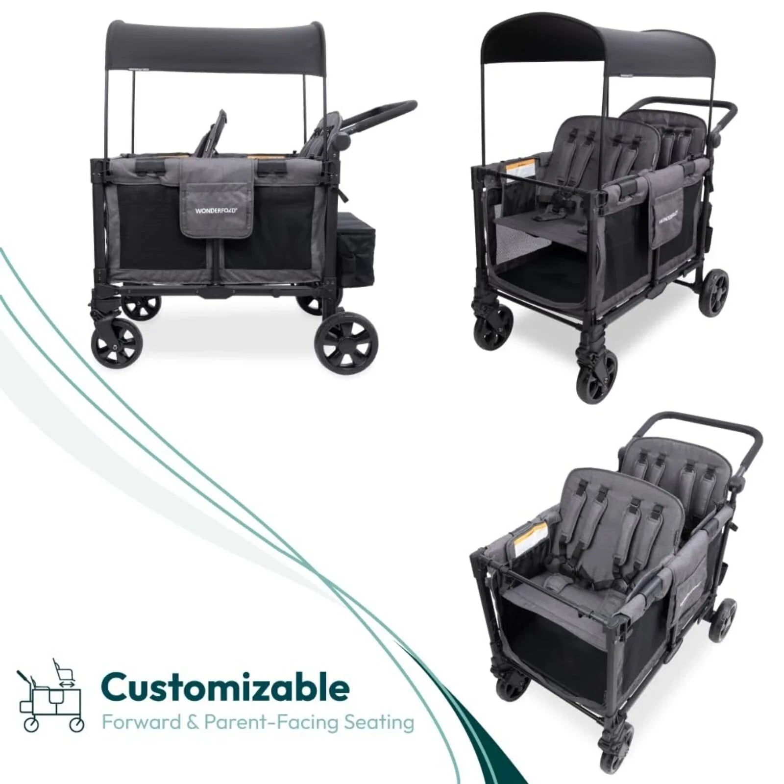 Wonderfold W4 Elite Pro Stroller Wagon - Charcoal Grey - mezetto ebebek ebebek