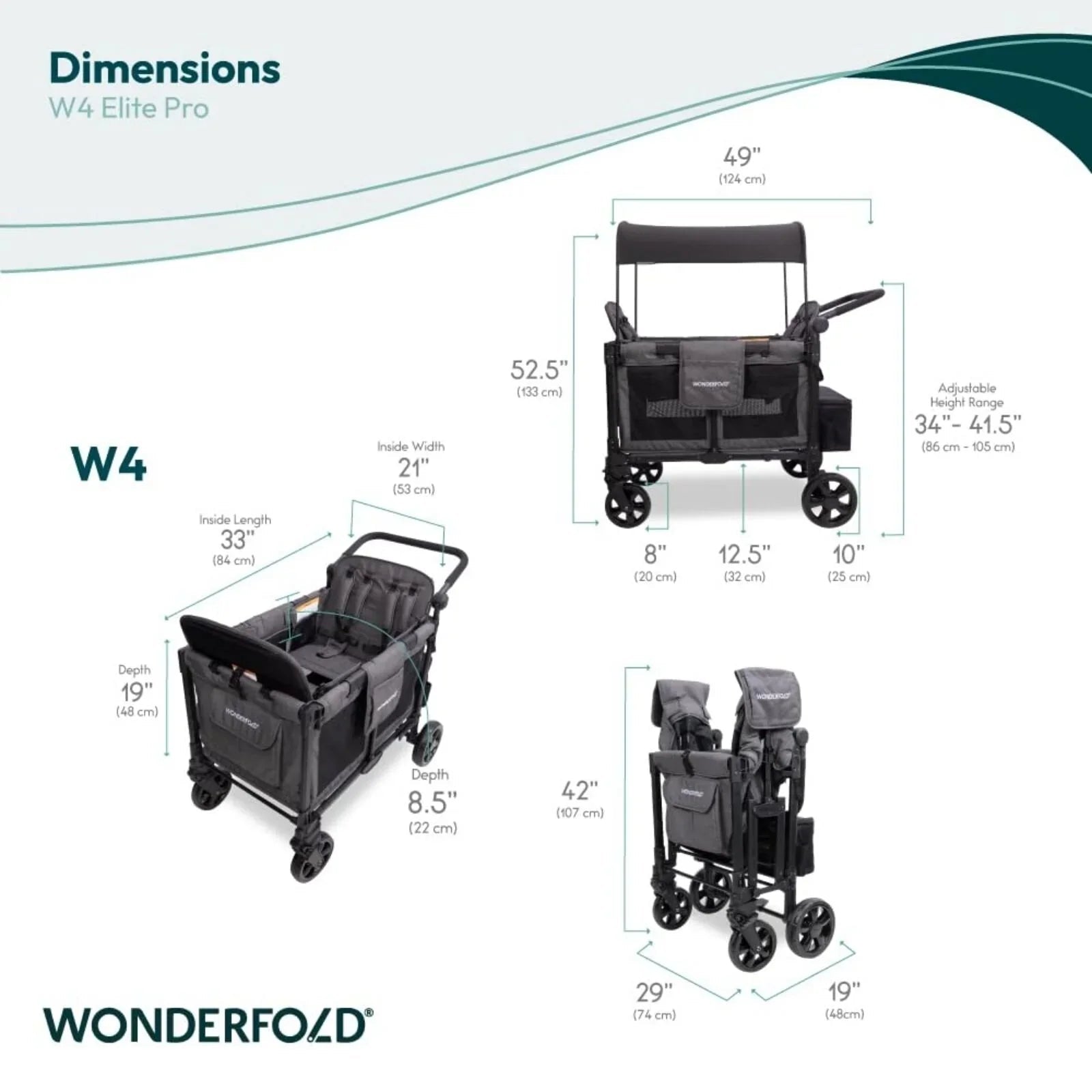 Wonderfold W4 Elite Pro Stroller Wagon - Charcoal Grey - mezetto ebebek ebebek