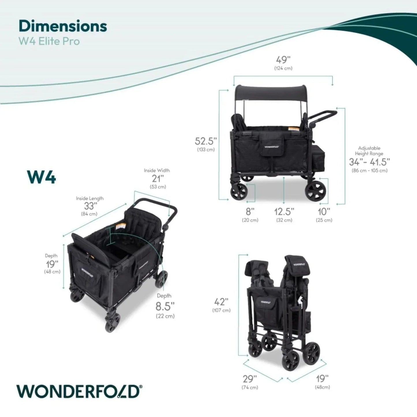 Wonderfold W4 Elite Pro Stroller Wagon - Jet Black - mezetto ebebek ebebek
