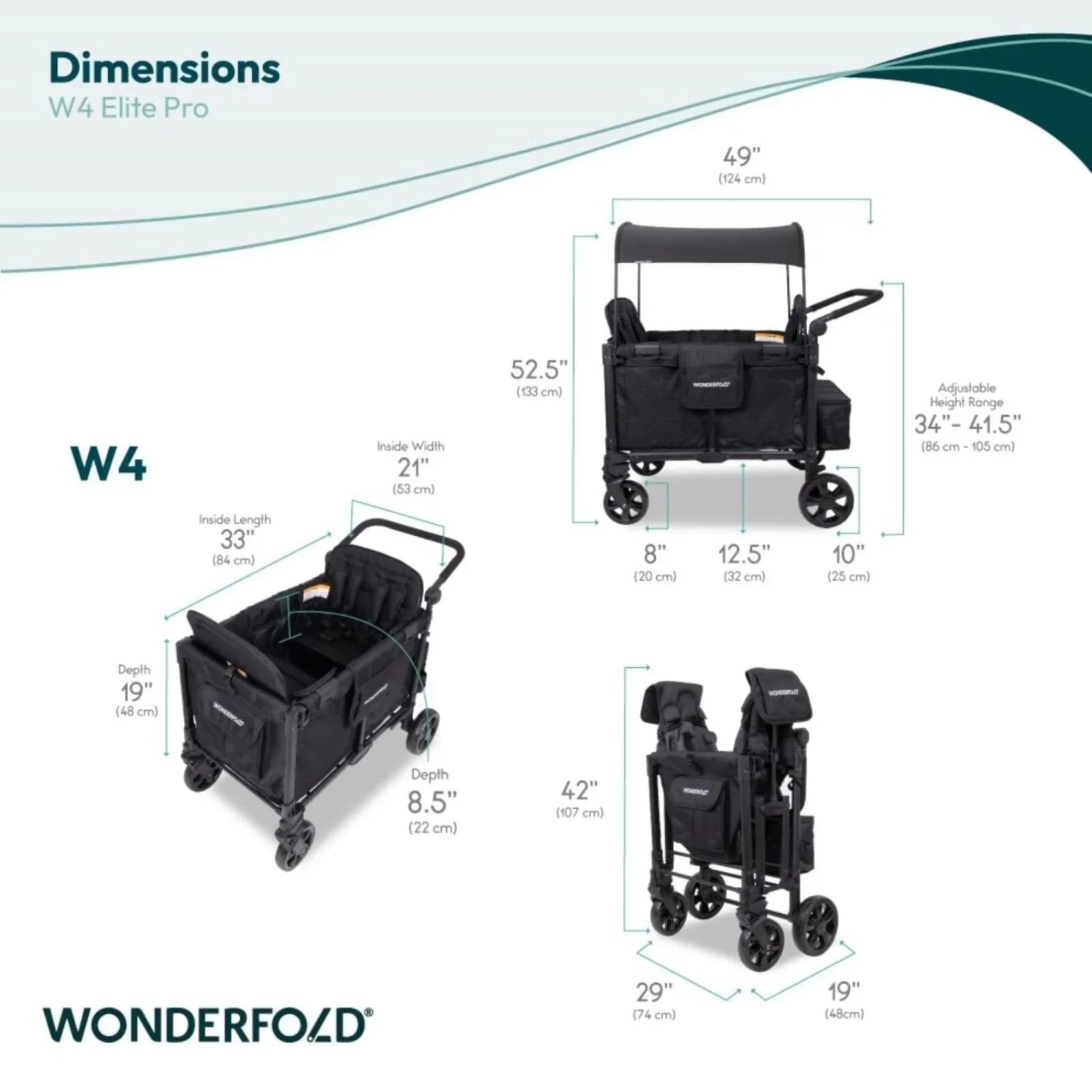 Wonderfold W4 Elite Pro Stroller Wagon - Jet Black - mezetto ebebek ebebek