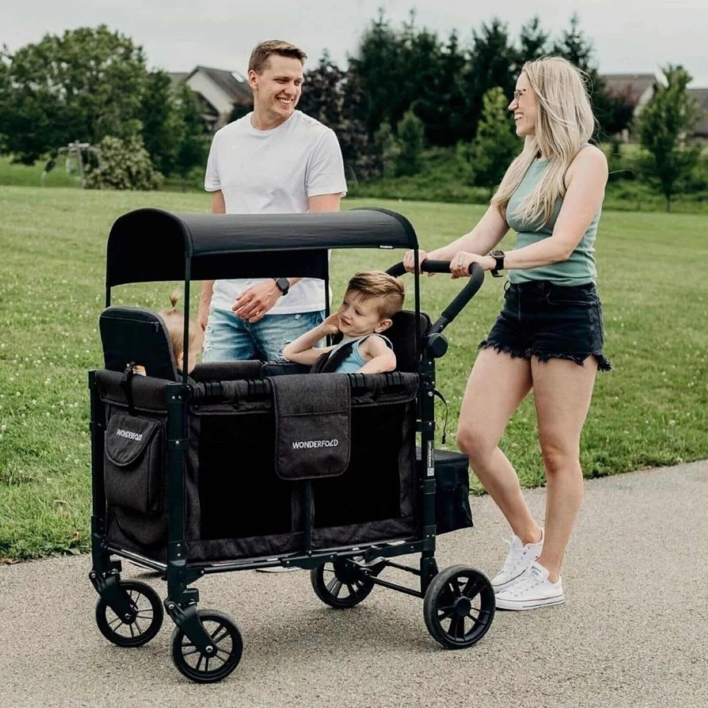 Wonderfold Wagon W4 Elite Quad Stroller Wagon - Volcanic Black - mezetto ebebek ebebek