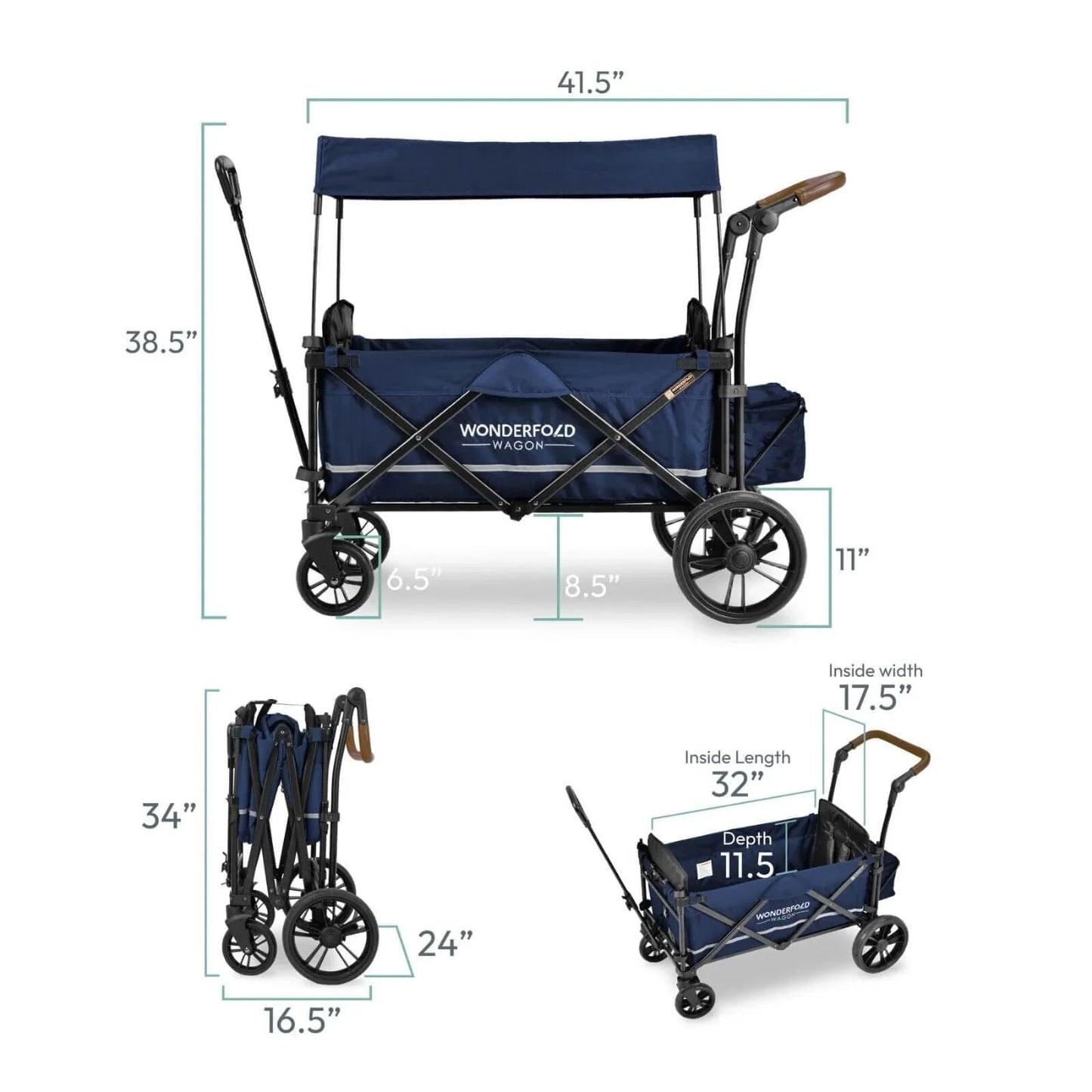 Wonderfold X2 Push & Pull Double Stroller Wagon - Midnight Blue - mezetto ebebek ebebek