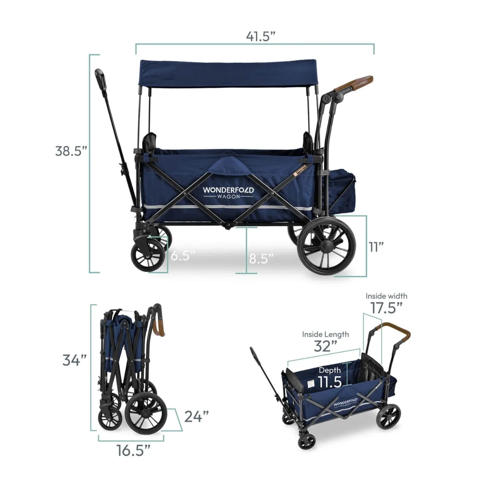 Wonderfold X2 Push & Pull Double Stroller Wagon - Midnight Blue - mezetto ebebek ebebek
