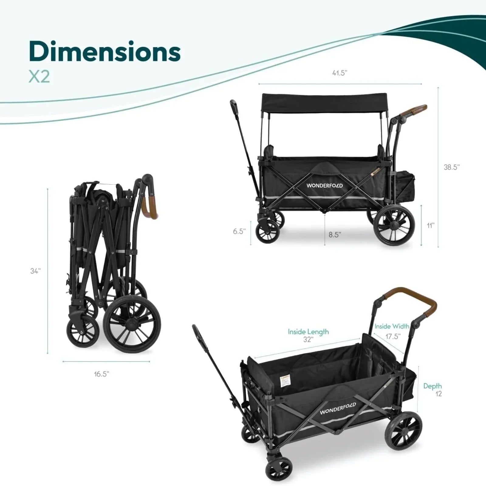 Wonderfold X2R Push and Pull Quad Stroller Wagon - Sapphire Navy - mezetto ebebek ebebek