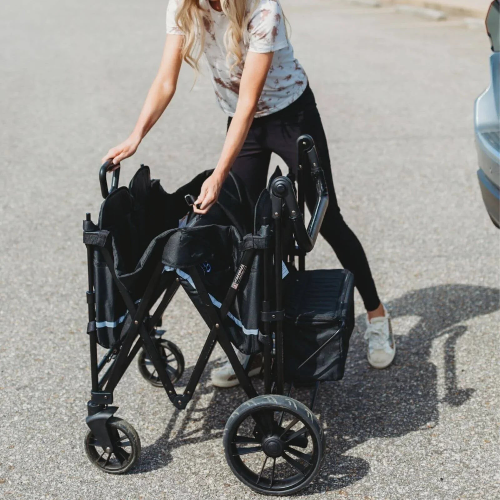Wonderfold X4 Push & Pull Quad Stroller Wagon - Pitch Black - mezetto ebebek ebebek