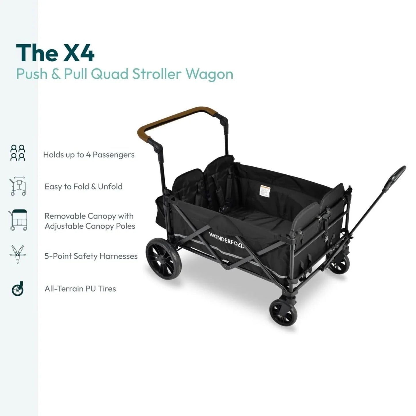 Wonderfold X4R Push and Pull Quad Stroller Wagon - Black - mezetto ebebek ebebek