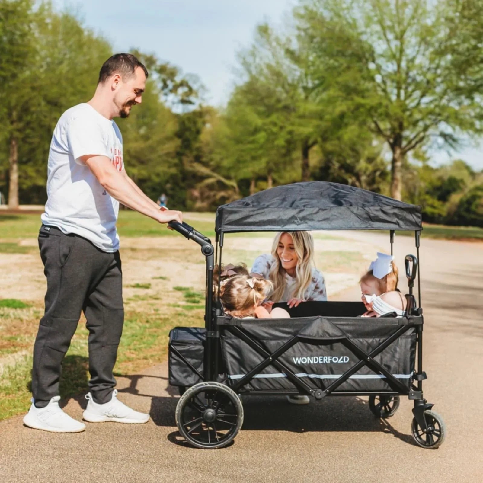 Wonderfold X4R Push and Pull Quad Stroller Wagon - Black - mezetto ebebek ebebek