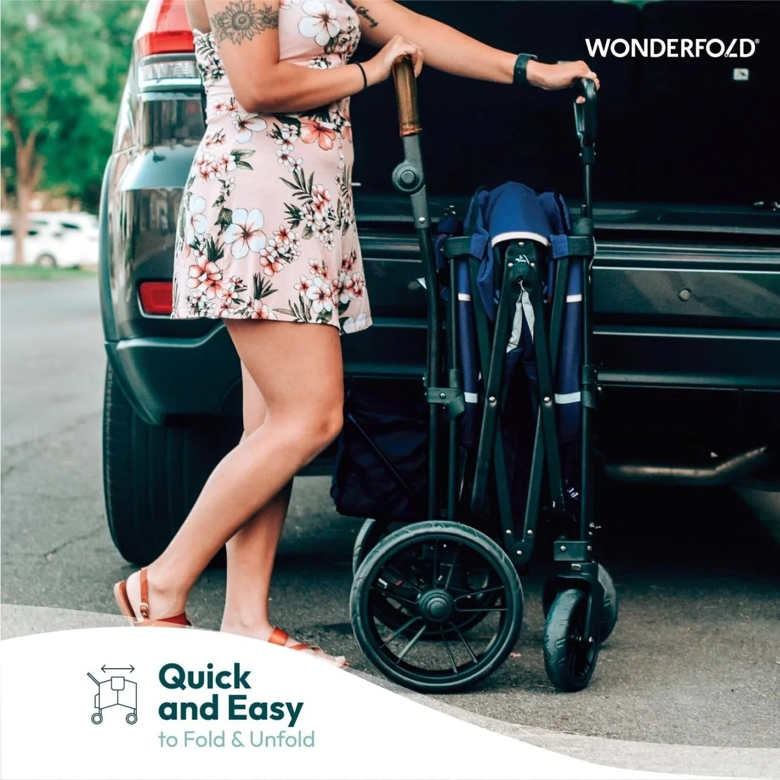 Wonderfold X4R Push and Pull Quad Stroller Wagon - Black - mezetto ebebek ebebek