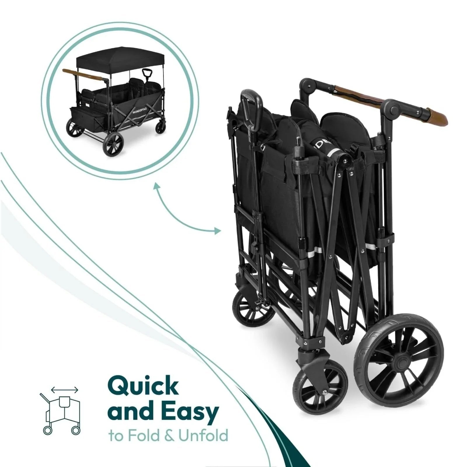 Wonderfold X4R Push and Pull Quad Stroller Wagon - Black - mezetto ebebek ebebek