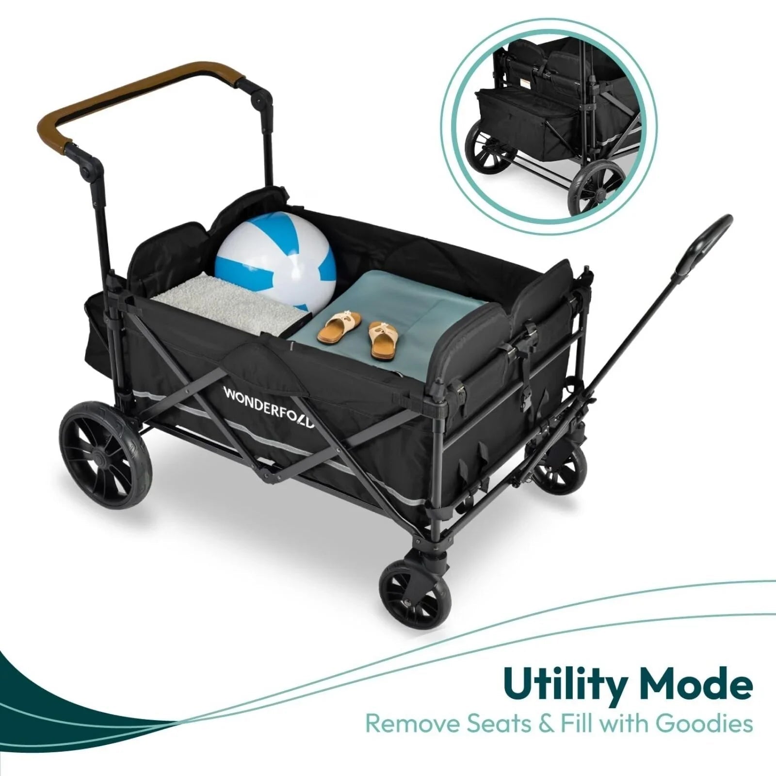 Wonderfold X4R Push and Pull Quad Stroller Wagon - Black - mezetto ebebek ebebek