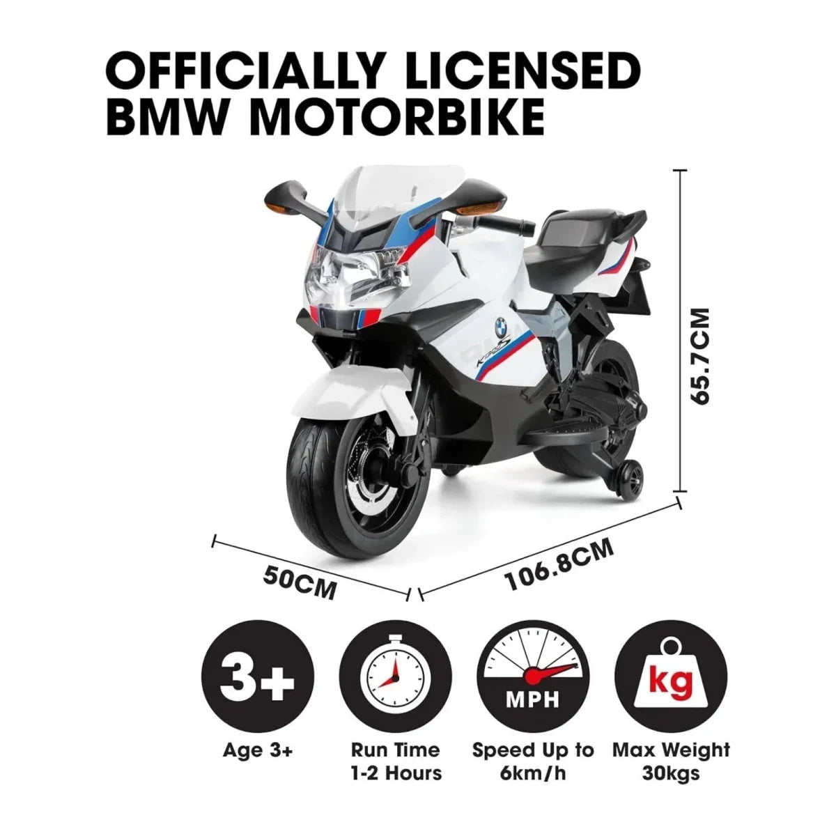 Xootz BMW 12.8V Electric Motorbike Ride On with Lithium Battery - White - mezetto ebebek ebebek
