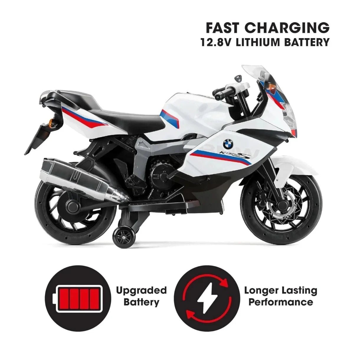 Xootz BMW 12.8V Electric Motorbike Ride On with Lithium Battery - White - mezetto ebebek ebebek