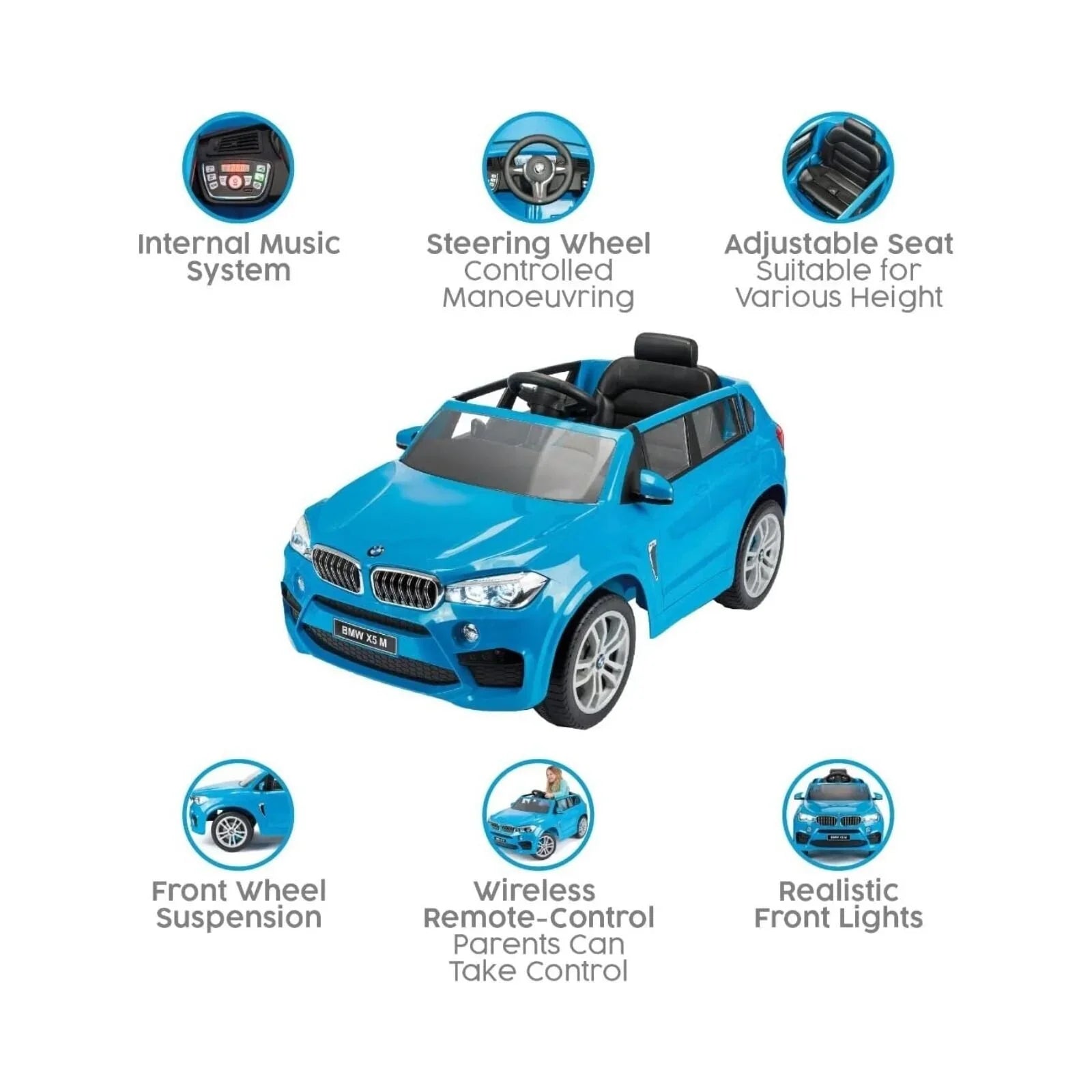 Xootz BMW X5 12V Electric Ride On with Lithium Battery - Blue - mezetto ebebek ebebek