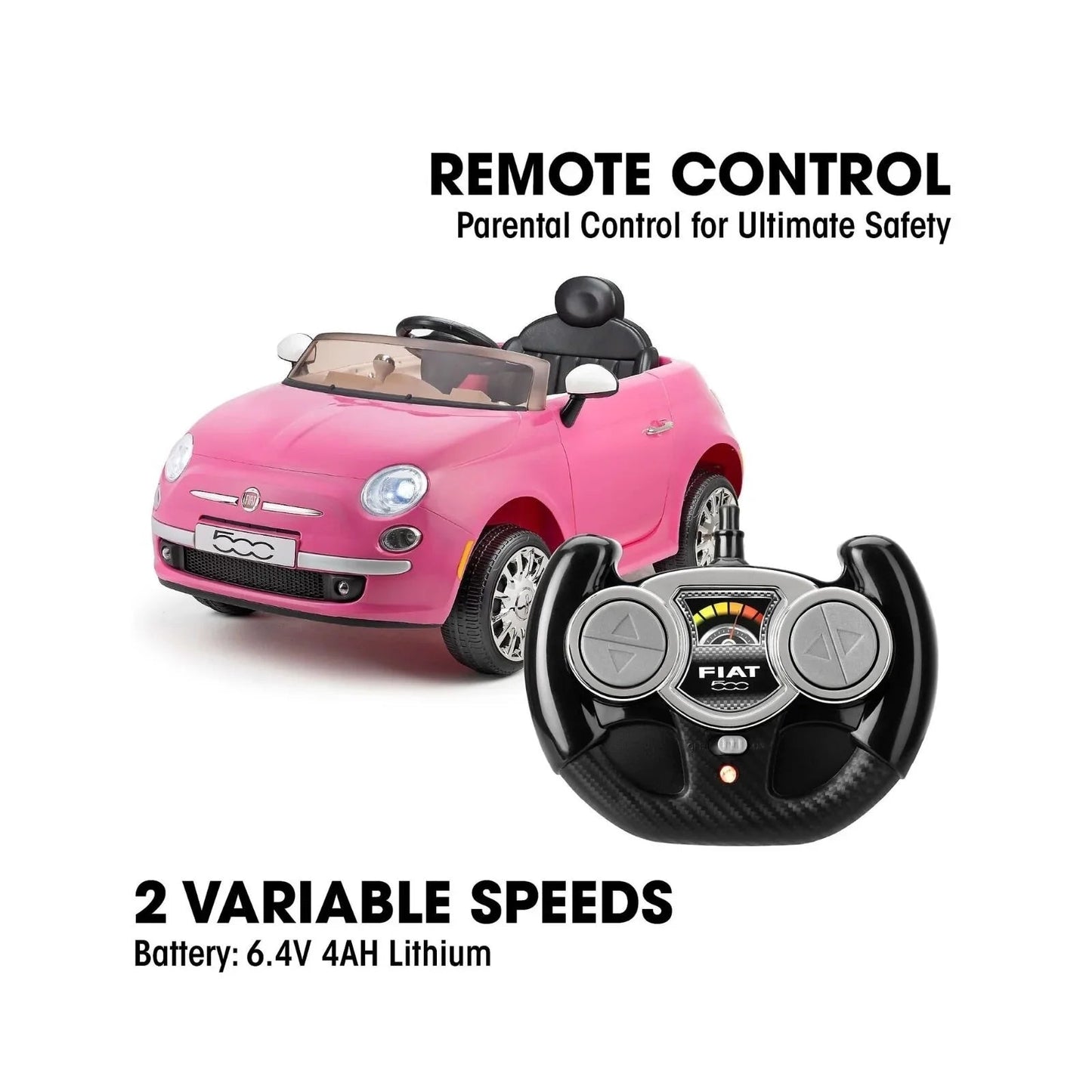 Xootz Fiat 500 12V Electric Ride On - Pink - mezetto ebebek ebebek