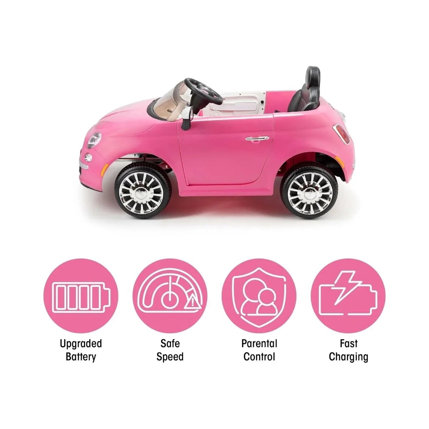 Xootz Fiat 500 12V Electric Ride On - Pink - mezetto ebebek ebebek