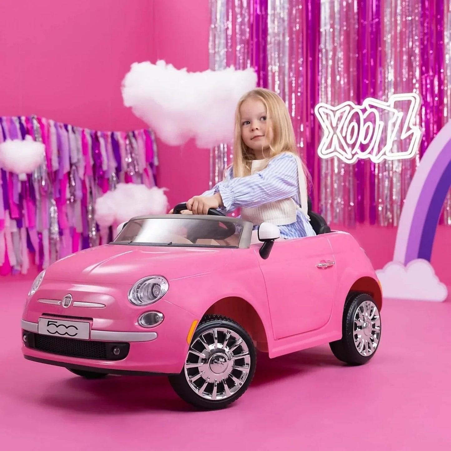 Xootz Fiat 500 12V Electric Ride On - Pink - mezetto ebebek ebebek