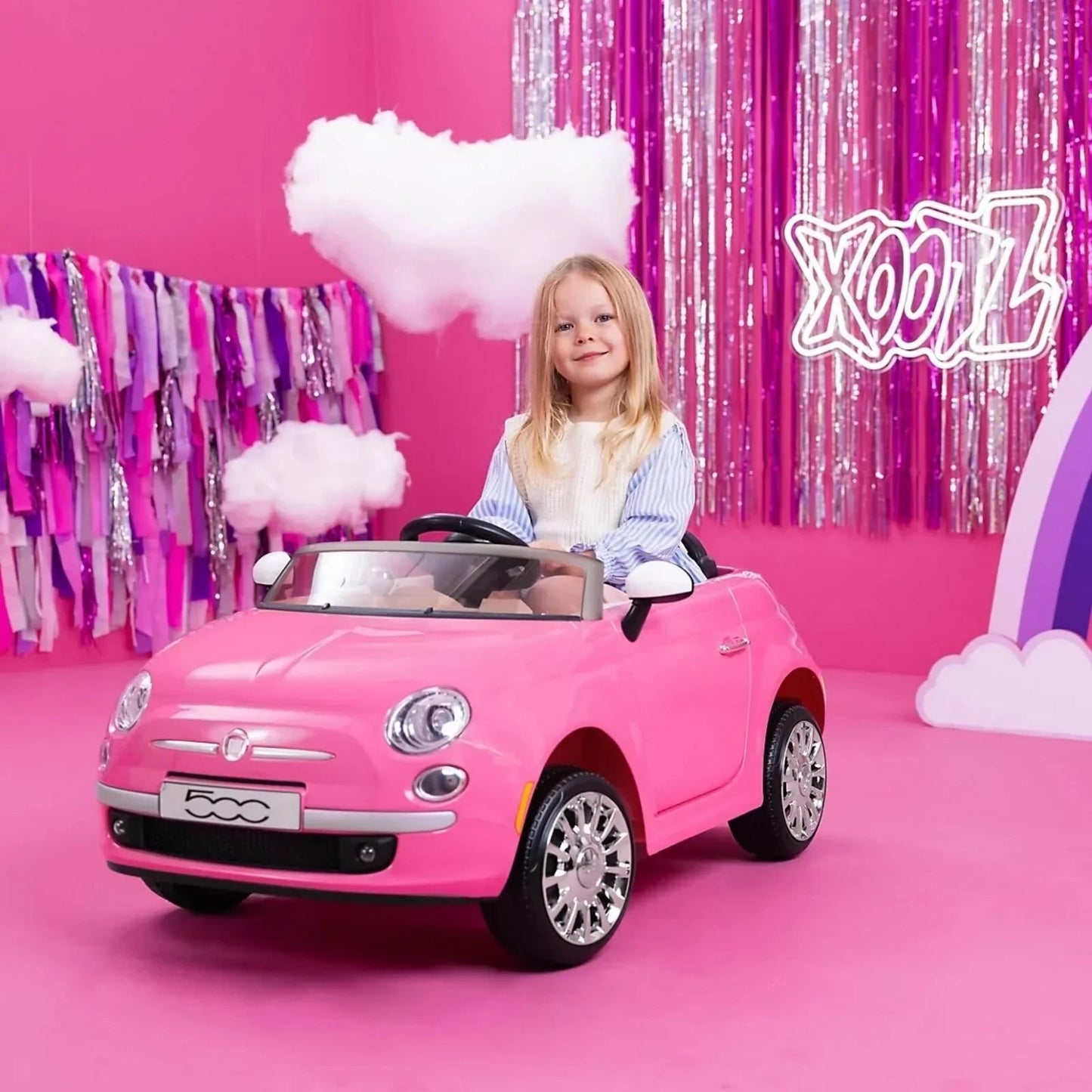 Xootz Fiat 500 12V Electric Ride On - Pink - mezetto ebebek ebebek
