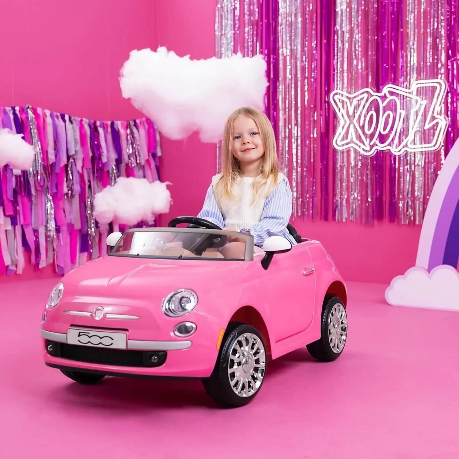 Xootz Fiat 500 12V Electric Ride On - Pink - mezetto ebebek ebebek