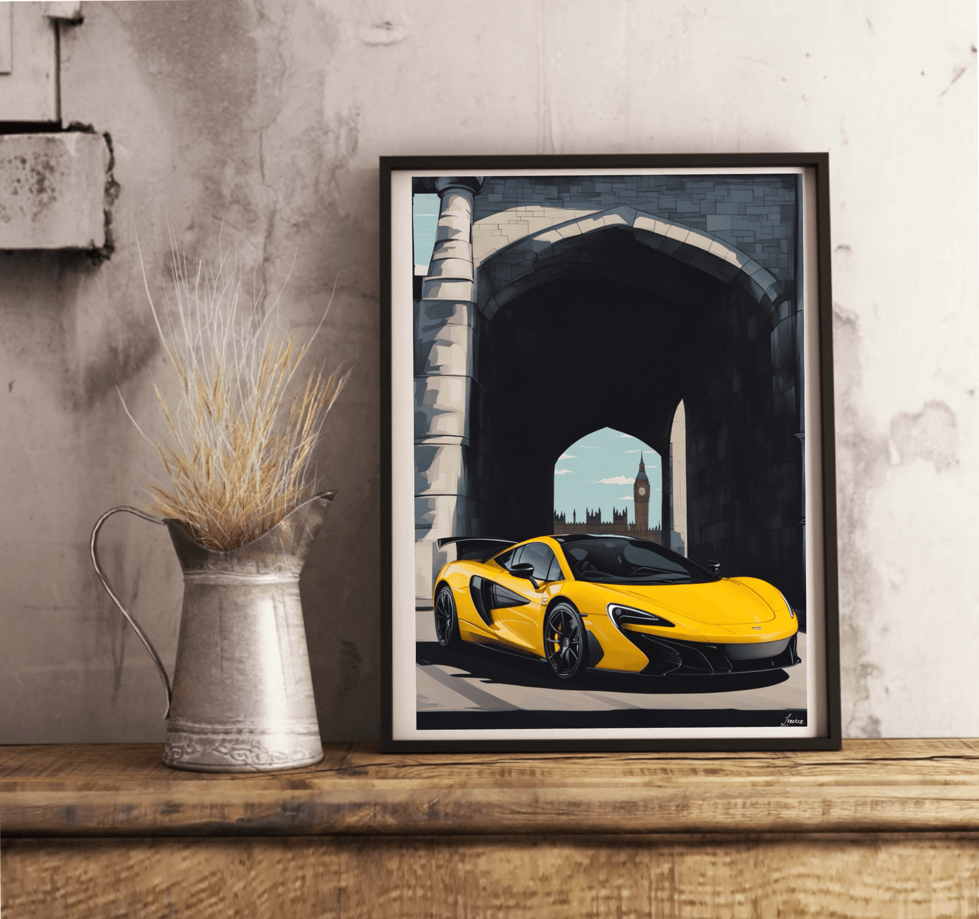 Yellow Sports Car – London Street Art Print - mezetto KEOLIX KEOLIX