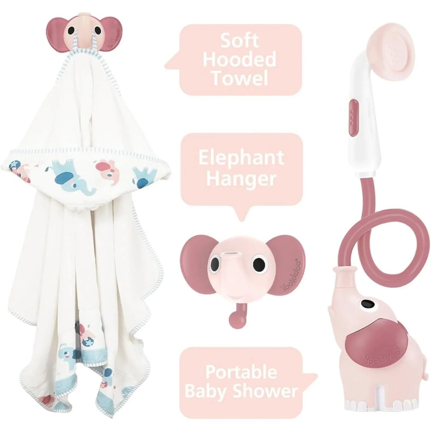 Yookidoo Baby Shower Gift Set Elephant - Blush Pink - mezetto ebebek ebebek