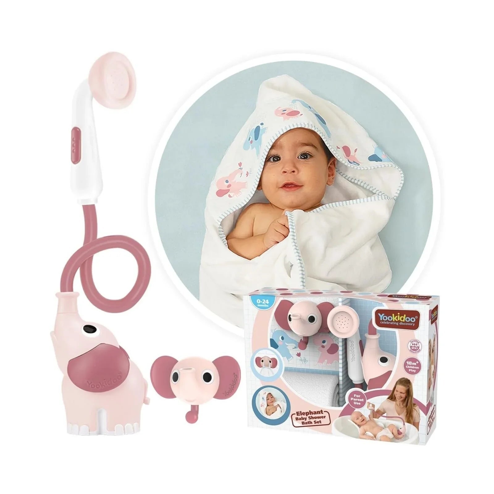 Yookidoo Baby Shower Gift Set Elephant - Blush Pink - mezetto ebebek ebebek