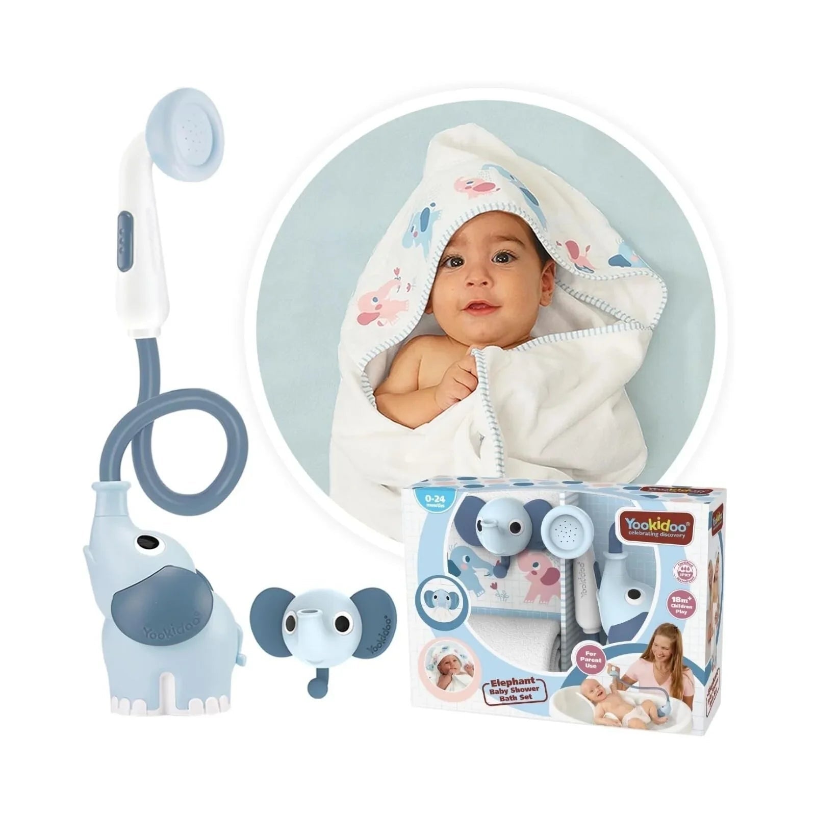 Yookidoo Baby Shower Gift Set Elephant - Cloudy Blue - mezetto ebebek ebebek